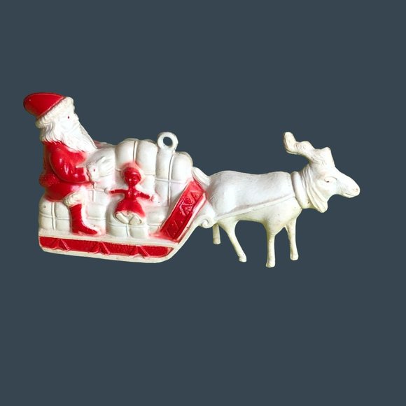 Irwin Celluloid Santa Sleigh Reindeer Vintage 1950's Christmas Decor Ornament To - Picture 6 of 10